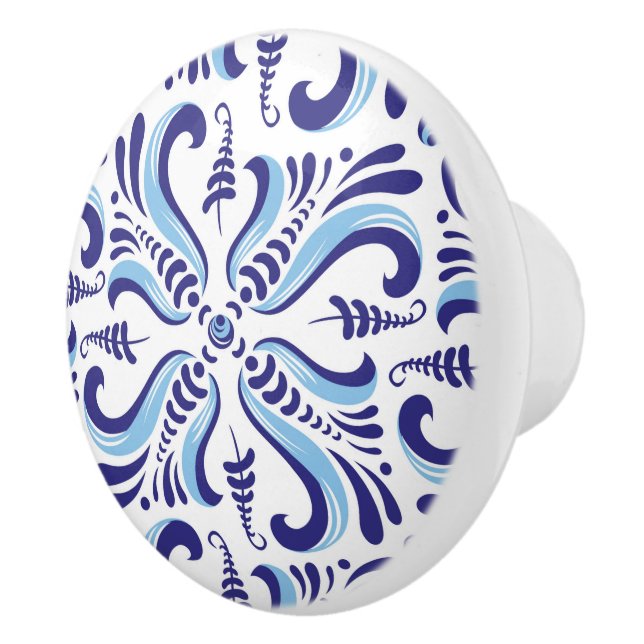 Azulejos Blue Floral Pattern Ceramic Knob (Right)