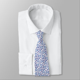Azulejos Blue Floral Pattern  Tie