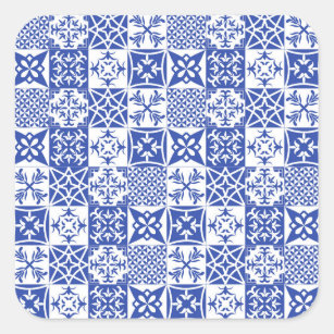 Azulejos blue Portuguese tiles, Lisbon tile Square Sticker