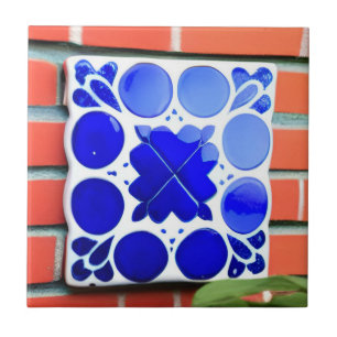 Azulejos blue white indigo geometric wall art tile