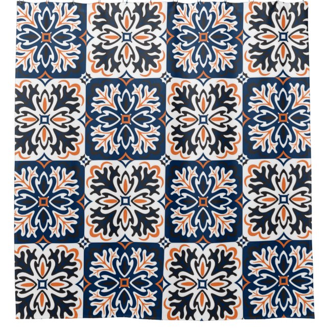 Azulejos ceramic tile design. Talavera tracery mot Shower Curtain (Front)