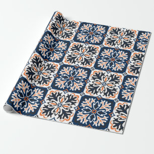 Azulejos ceramic tile design. Talavera tracery mot Wrapping Paper
