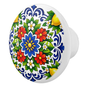 💙💛 Azulejos Lemon Azul Bloom  Ceramic Knob