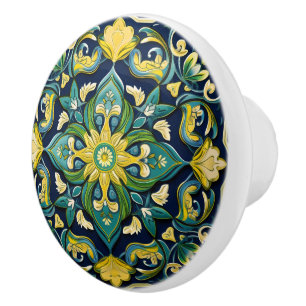 💙💛 Azulejos Midnight Garden Ceramic Knob