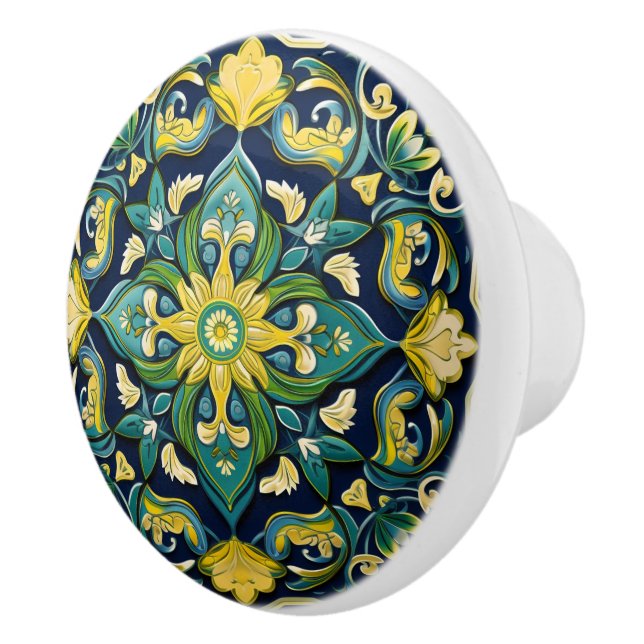 💙💛 Azulejos Midnight Garden Ceramic Knob (Right)