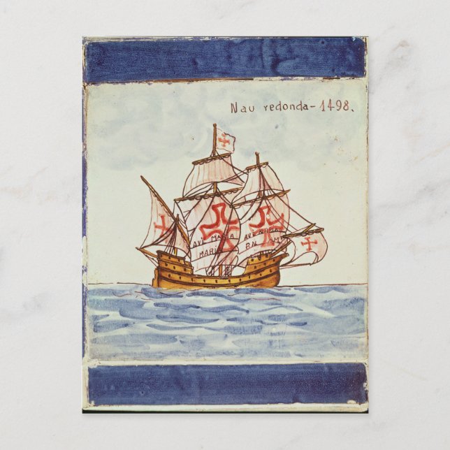 Azulejos tile depicting a ship, from Sagres Postcard (Front)