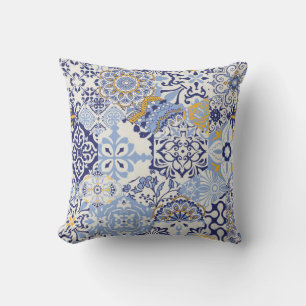 Azulejos tiles patchwork. Seamless colorful patchw Cushion