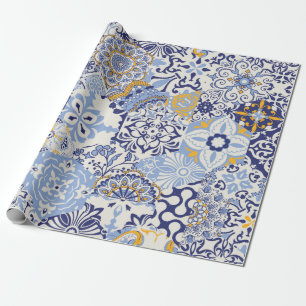 Azulejos tiles patchwork. Seamless colorful patchw Wrapping Paper