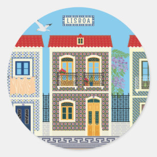 Azulejos typical house in Portugal  Classic Round Sticker