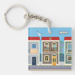 Azulejos typical house in Portugal  Key Ring