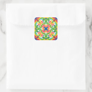 💛🧡💚 Azulejos, very decorative pattern,  Square Sticker