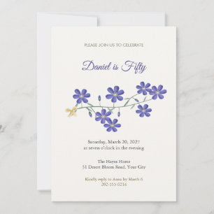 Azulillo Blue Flower 50th Birthday Invitation