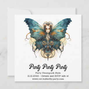 Azure Admiral Butterfly Steampunk Wedding Announcement