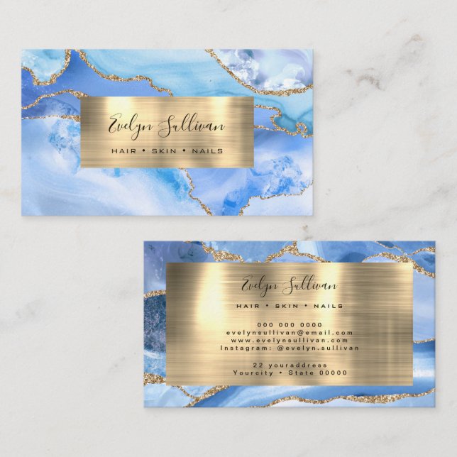 azure agate and gold foil business card (Front/Back)