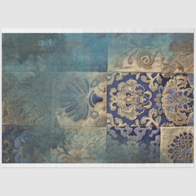 Azure Allure Patchwork Elegance, Blue blends Tissue Paper (Front)