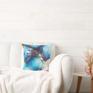 Azure & Amethyst Marble with Golden Veins Cushion
