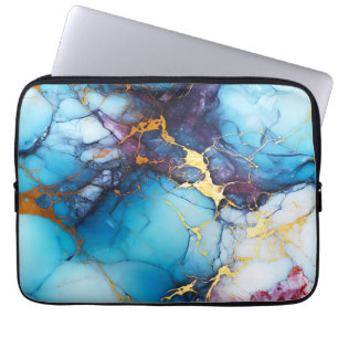 Azure & Amethyst Marble with Golden Veins Laptop Sleeve