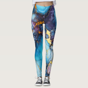 Azure & Amethyst Marble with Golden Veins Leggings