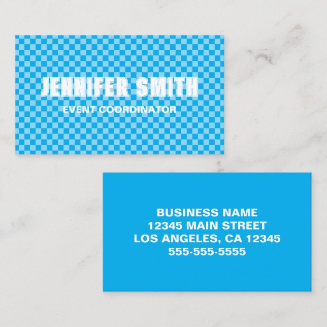 Azure and Blue Chequerboard Minimalist Business Card (Front/Back)