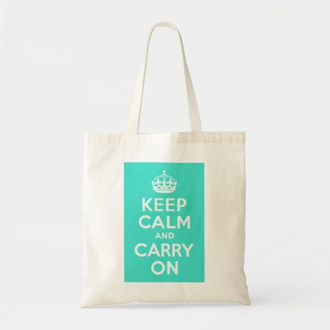Azure and Turquoise Keep Calm and Carry On Tote Bag (Front)