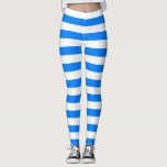 Azure and white colour horizontal striped leggings<br><div class="desc">Azure and white medium horizontal stripes Leggings.
Medium stripes : Style 1</div>