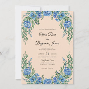 Azure Apricot Bloom Wedding Invitation