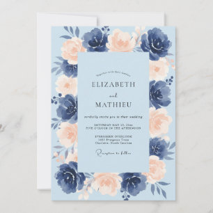Azure Apricot Petal Wedding Invitation
