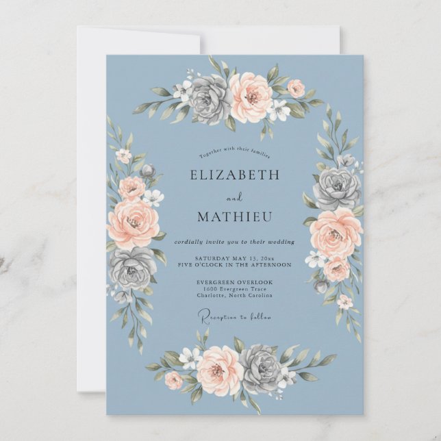 Azure Apricot Succulent Eucalyptus Wedding Invitation (Front)
