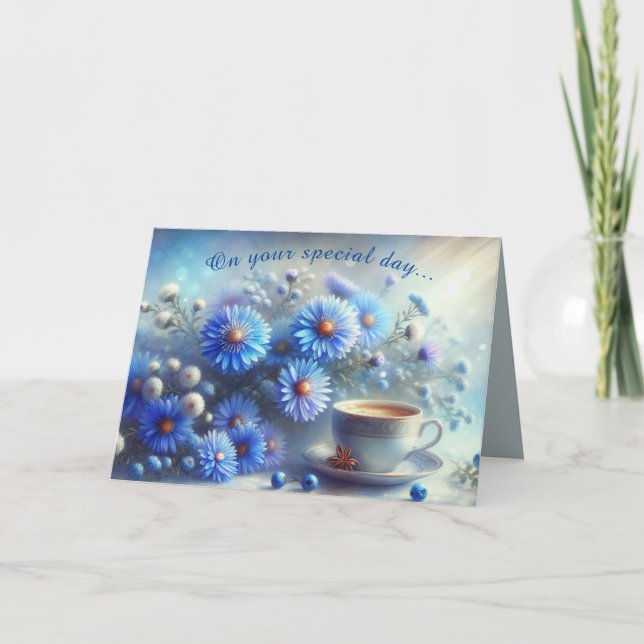 Azure Aster Flowers Collection - Special Day Holiday Card (Front)