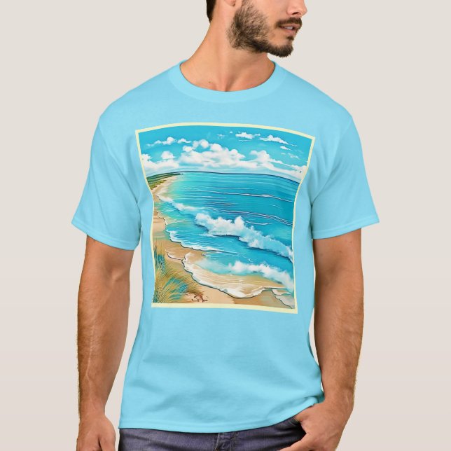 Azure Beach Calm Design T-Shirt (Front)