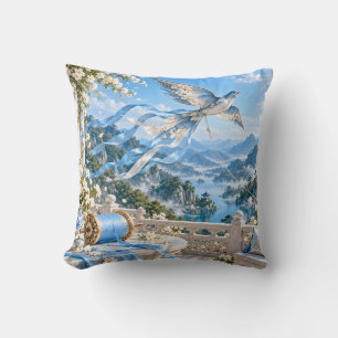 Azure Bird Kite Mountain Terrace Cushion