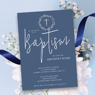 Azure Blessings Boys Baptism Invitation