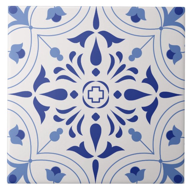 Azure Bloom Cross Tile (Front)