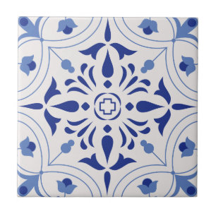 Azure Bloom Cross Tile