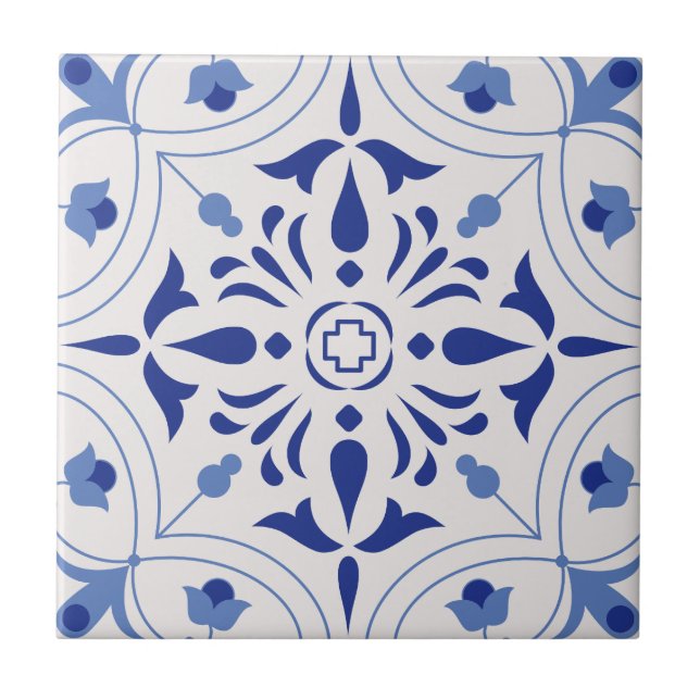 Azure Bloom Cross Tile (Front)