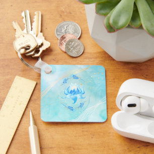 Azure Bloom, Elegant Blue Flower Art Key Ring