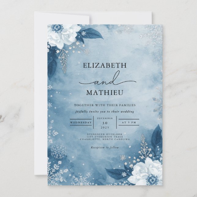 Azure Bloom Frost Romance Wedding Invitation (Front)