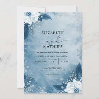 Azure Bloom Frost Romance Wedding Invitation
