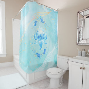 Azure Bloom Teal Lotus Flower Shower Curtain