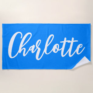 Azure Blue and White Lettering Script Beach Towel