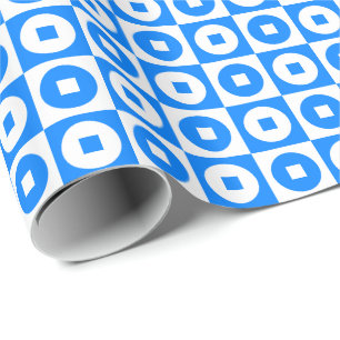 Azure Blue and White Square Circle Wrapping Paper