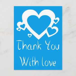 Azure Blue And White Thank You Hearts Love Postcard