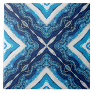 Azure Blue Arabesque Pattern Tile