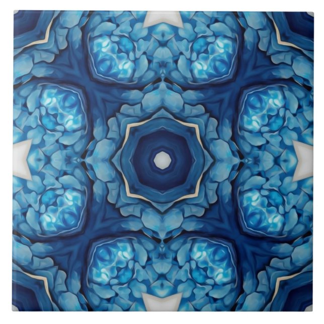 Azure Blue Arabesque Pattern Tile (Front)