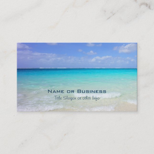 Azure Blue Caribbean Tropical Beach Business Card (Front)