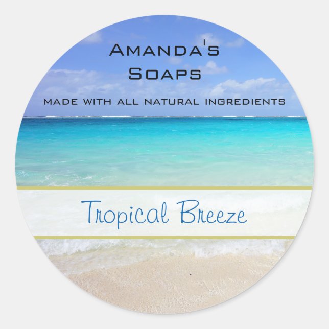 Azure Blue Caribbean Tropical Beach Soap Classic Round Sticker (Front)