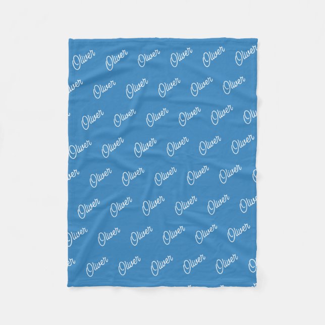 Azure Blue Custom Kids Name Repeat Fleece Blanket (Front)