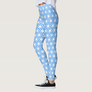 Azure Blue Geometic Flower Tile Leggings