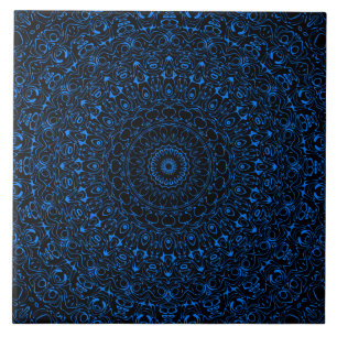 Azure Blue Mandala with Hypnotic Symmetry Tile
