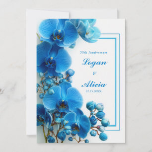 Azure Blue Orchid Minimalist Floral Wedding Invitation